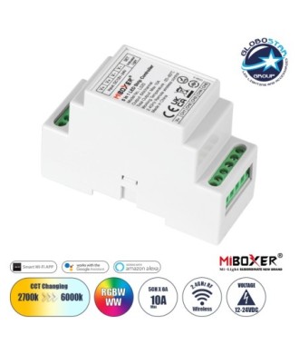 GloboStar® 71415 LS2S Mi-BOXER DC WiFi & RF 2.4Ghz Dimmer High Speed Controller 5 Καναλιών DC 12-24V 5 x 6A 144W - Max 10A 240W - IP20 RGBW+WW - Din Rail Ράγας - Μ9 x Π3.4 x Υ6cm - 5 Years Warranty